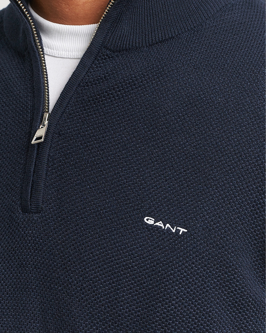 Herr | Tröjor | GANT | Cotton Pique Half Zip Evening Blue