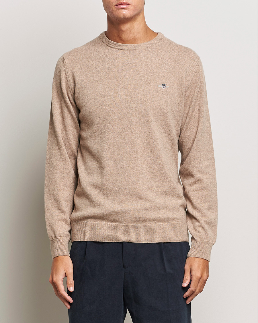 Herr |  | GANT | Lambswool Crew Neck Pullover Dark Sand