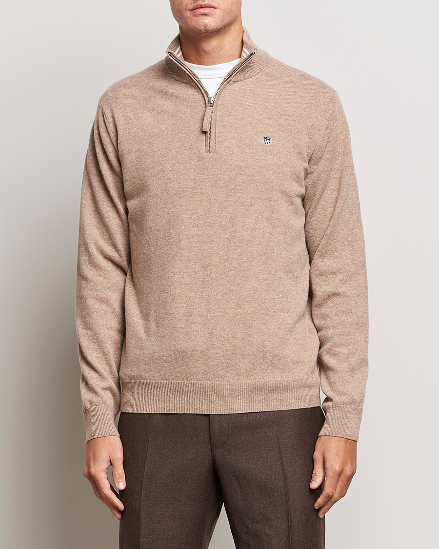 Herr |  | GANT | Lamsbwool Half Zip Dark Sand