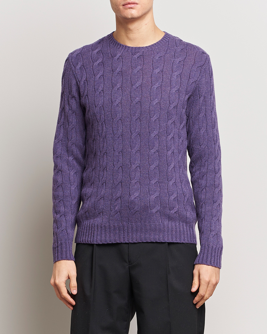 Herr | Stickade tröjor | Ralph Lauren Purple Label | Cashmere Cable Sweater Purple Melange