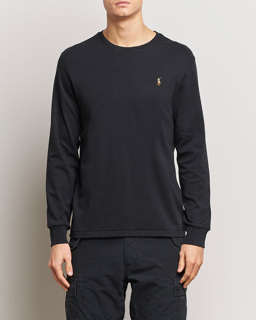 Herr | T-Shirts | Polo Ralph Lauren | Luxury Pima Cotton Long Sleeve T-Shirt Black