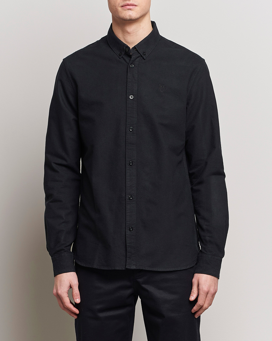 Herr | Skjortor | KnowledgeCotton Apparel | Harald Small Owl Regular Oxford Shirt Jet Black