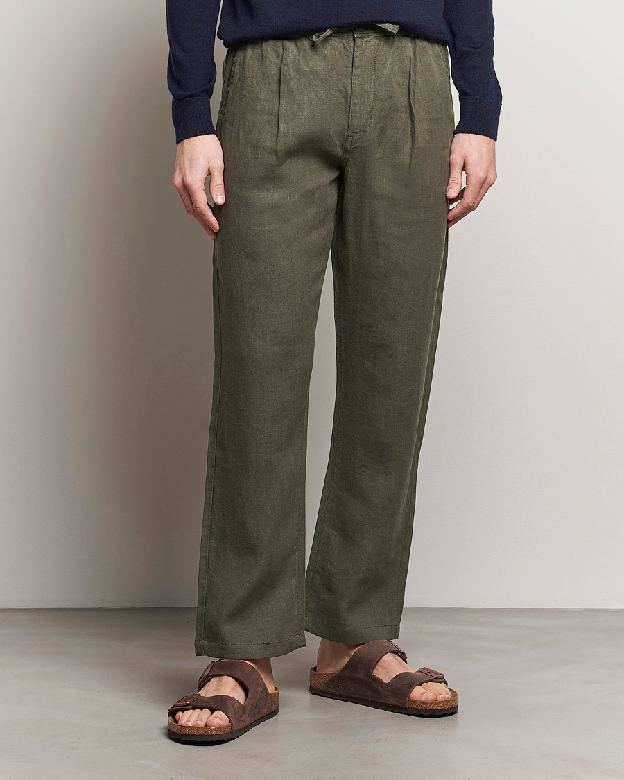 Herr | Contemporary Creators | KnowledgeCotton Apparel | Loose Linen Pants Burned Olive