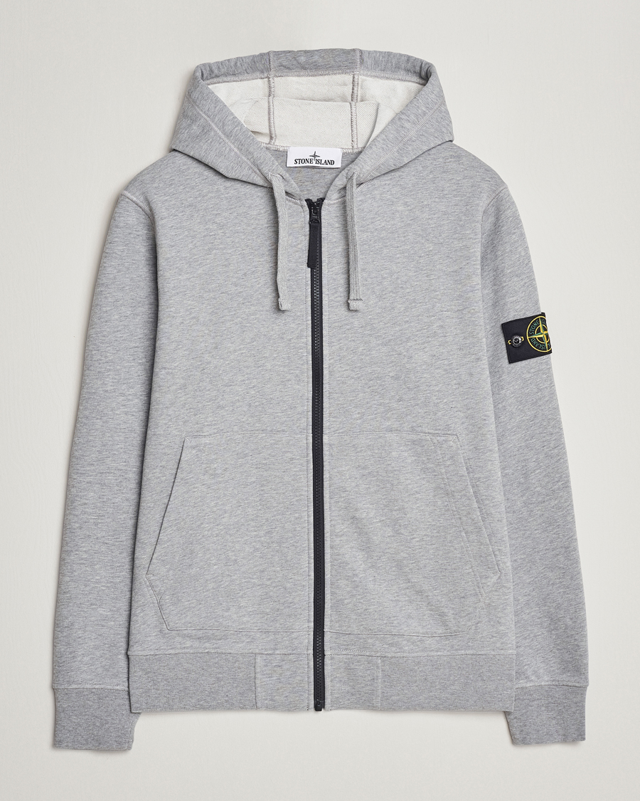 Herr | Tröjor | Stone Island | Garment Dyed Cotton Fleece Full Zip Hood Melange Grey
