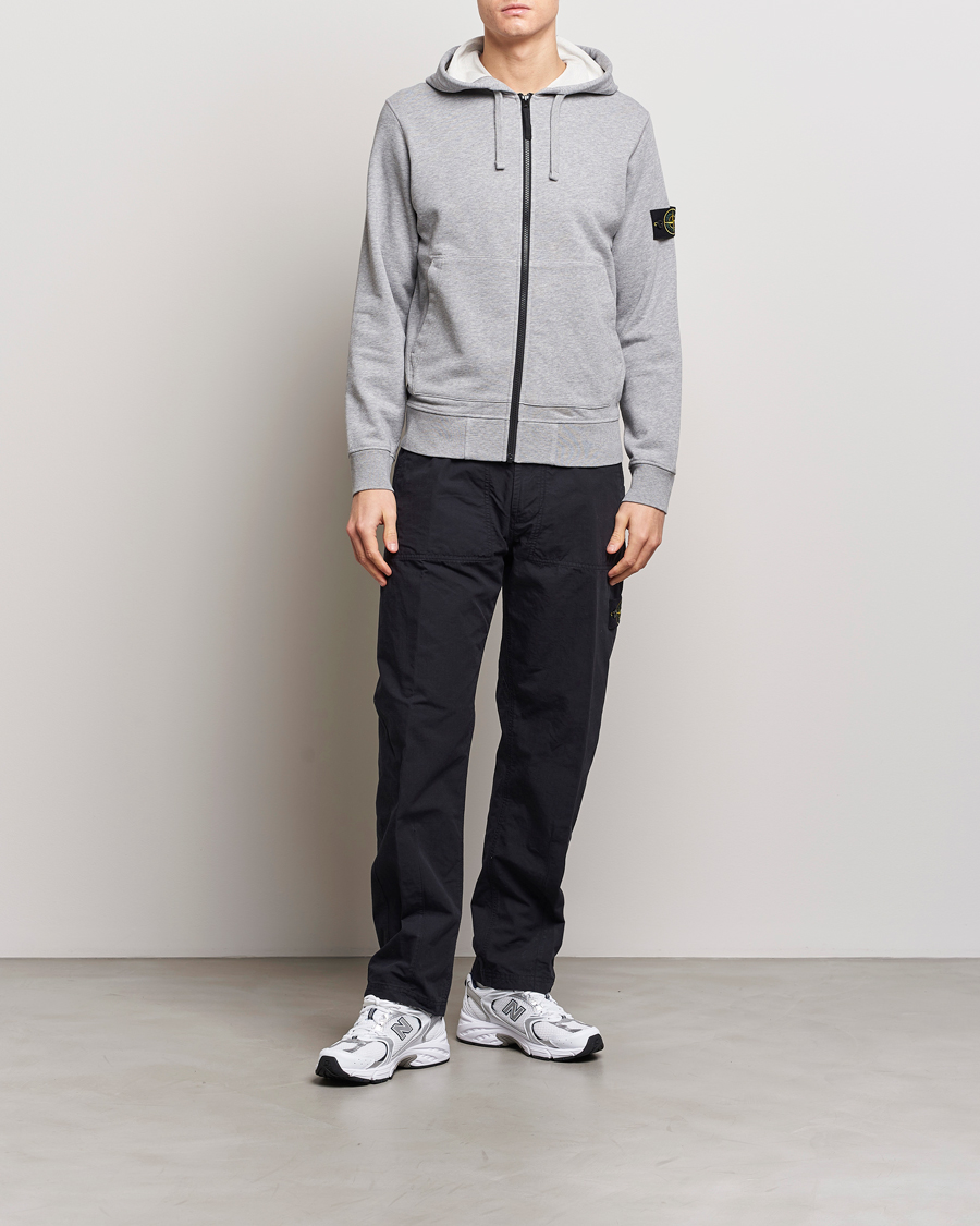 Herr | Tröjor | Stone Island | Garment Dyed Cotton Fleece Full Zip Hood Melange Grey