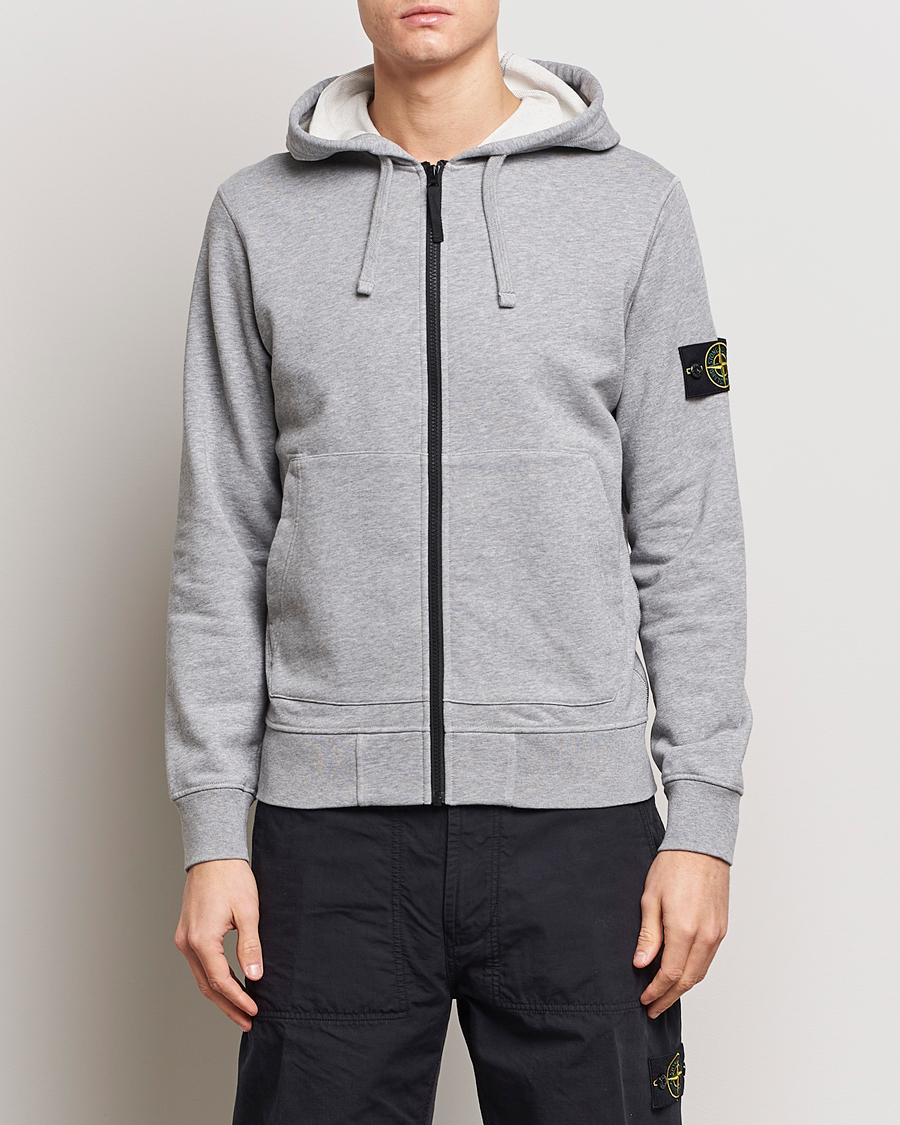 Herr | Tröjor | Stone Island | Garment Dyed Cotton Fleece Full Zip Hood Melange Grey