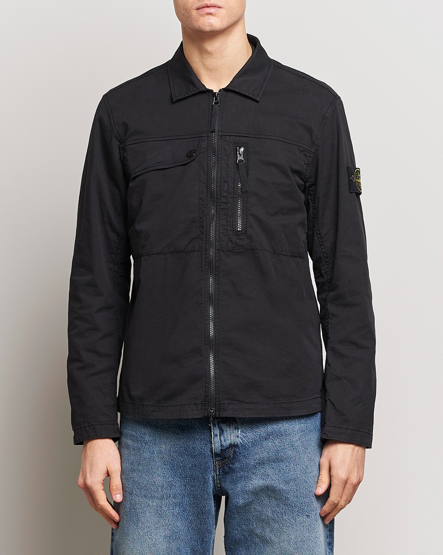 Herr | Skjortjackor | Stone Island | Cotton Twill Stretch Zip Overshirt Black