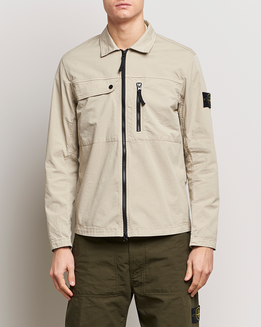 Herr | Skjortjackor | Stone Island | Cotton Twill Stretch Zip Overshirt Sand