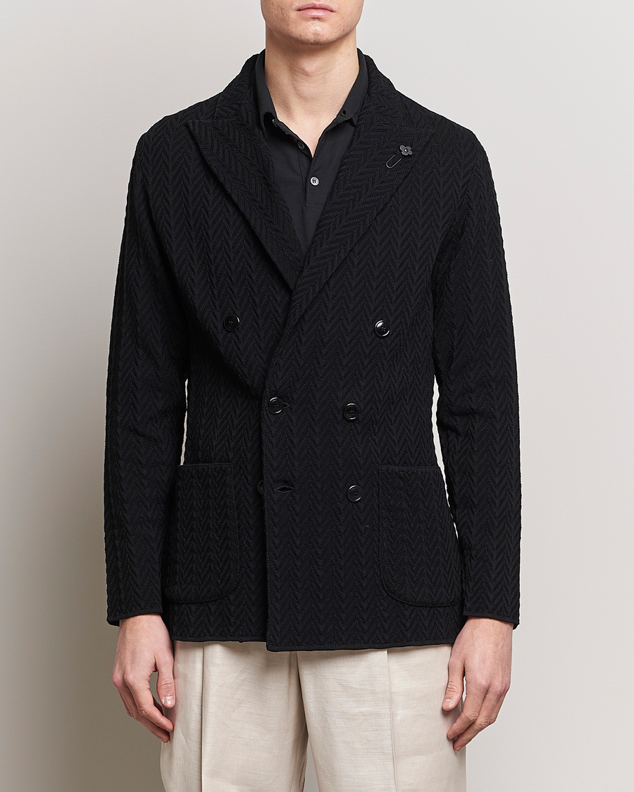 Herr | Stickade kavajer | Lardini | Double Breasted Structured Knitted Blazer Black