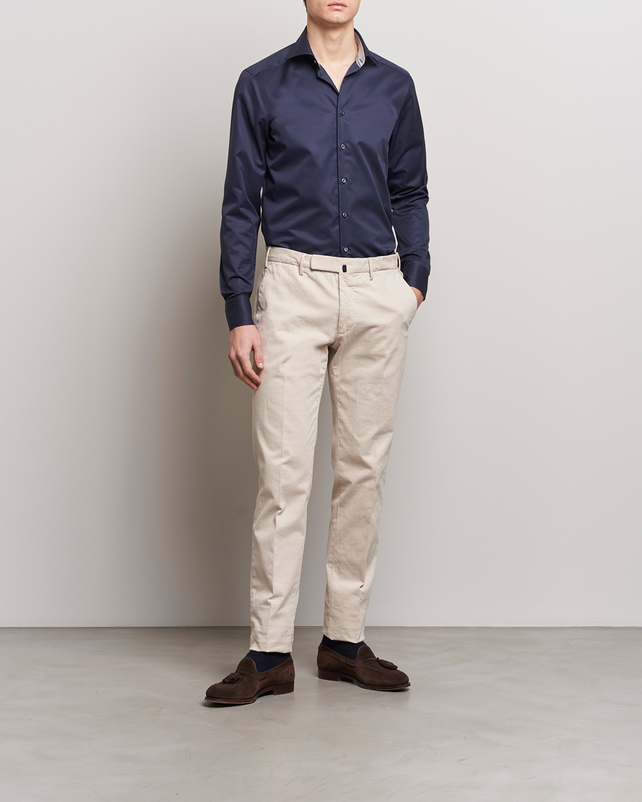 Herr | Businesskjortor | Stenströms | Slimline Multi Stripe Contrast Cut Away Shirt Navy