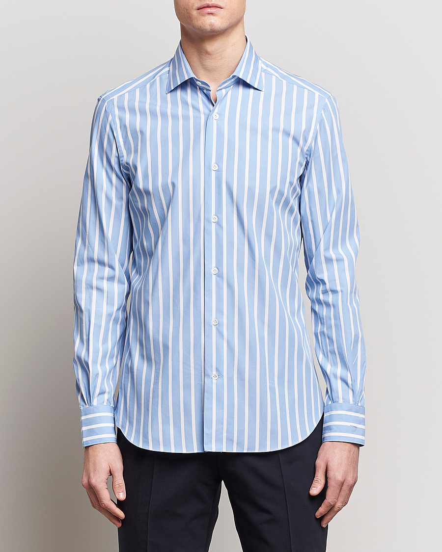 Herr | Formal Wear | Mazzarelli | Soft Cotton Cut Away Shirt Blue/White Stripe