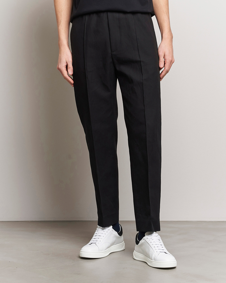 Herr | Kläder | Lanvin | Cotton/Linen Drawstring Trousers Black