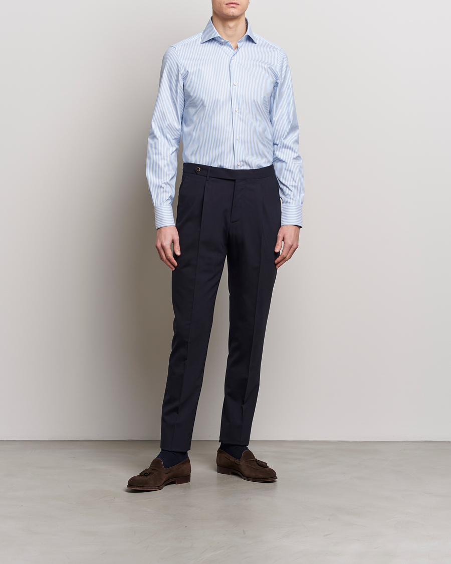 Herr | Businesskjortor | Finamore Napoli | Milano Slim Royal Oxford Shirt Blue Stripe