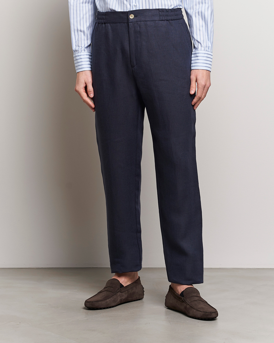 Herr | Kläder | Etro | Linen Drawstring Trousers Navy