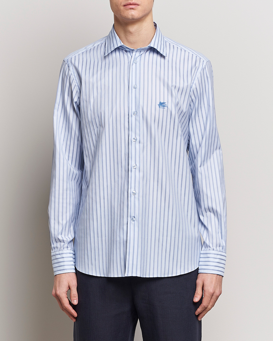 Herr | Luxury Brands | Etro | Slim Fit Striped Cotton Shirt Light Blue