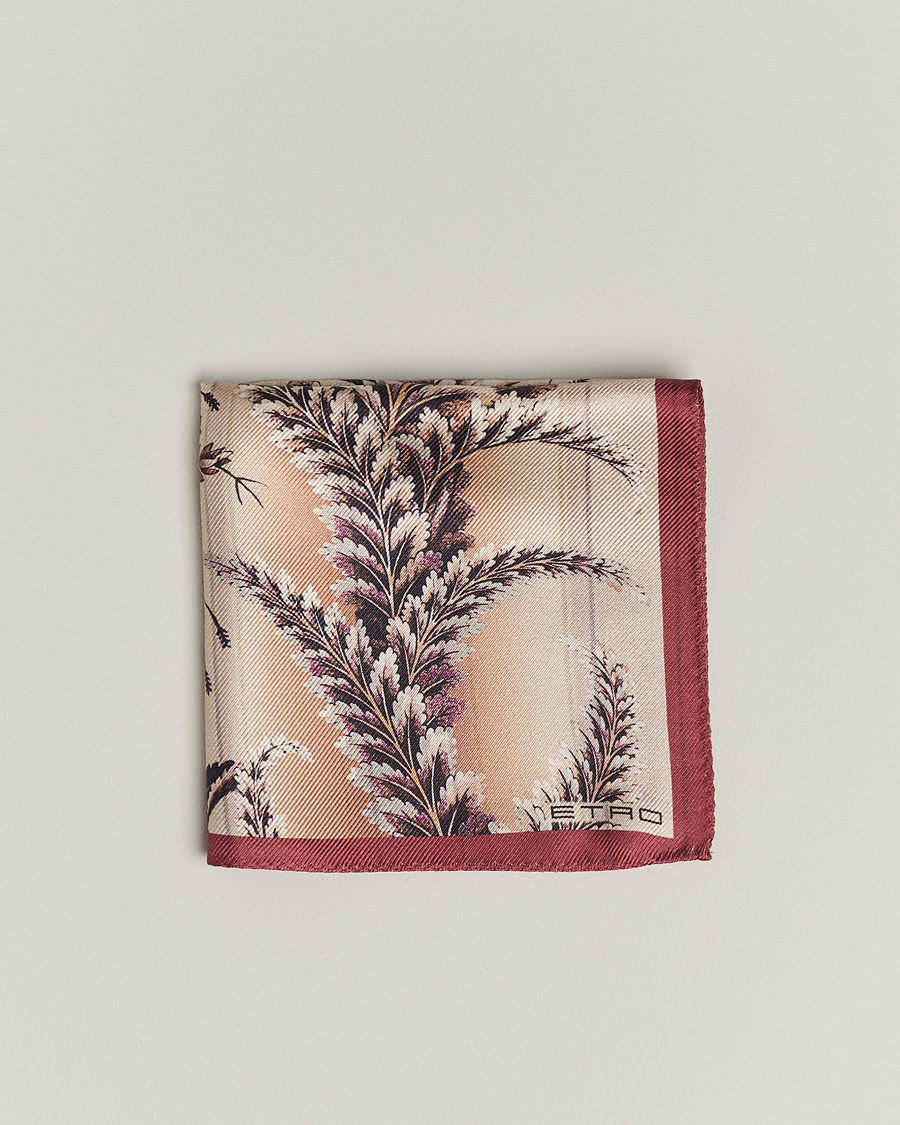Herr | Accessoarer | Etro | Printed Silk Pocket Square Beige/Burgundy