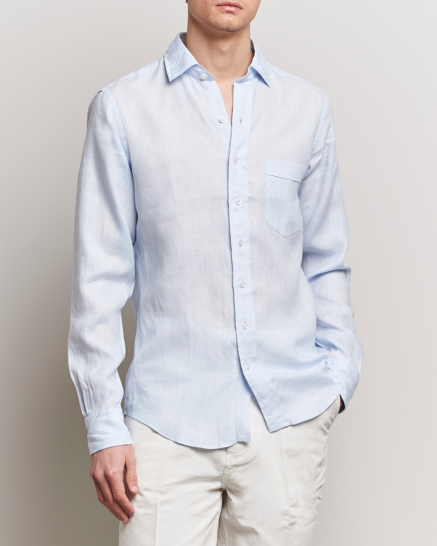 Herr | Kläder | Drake's | Linen Summer Shirt Sky Blue