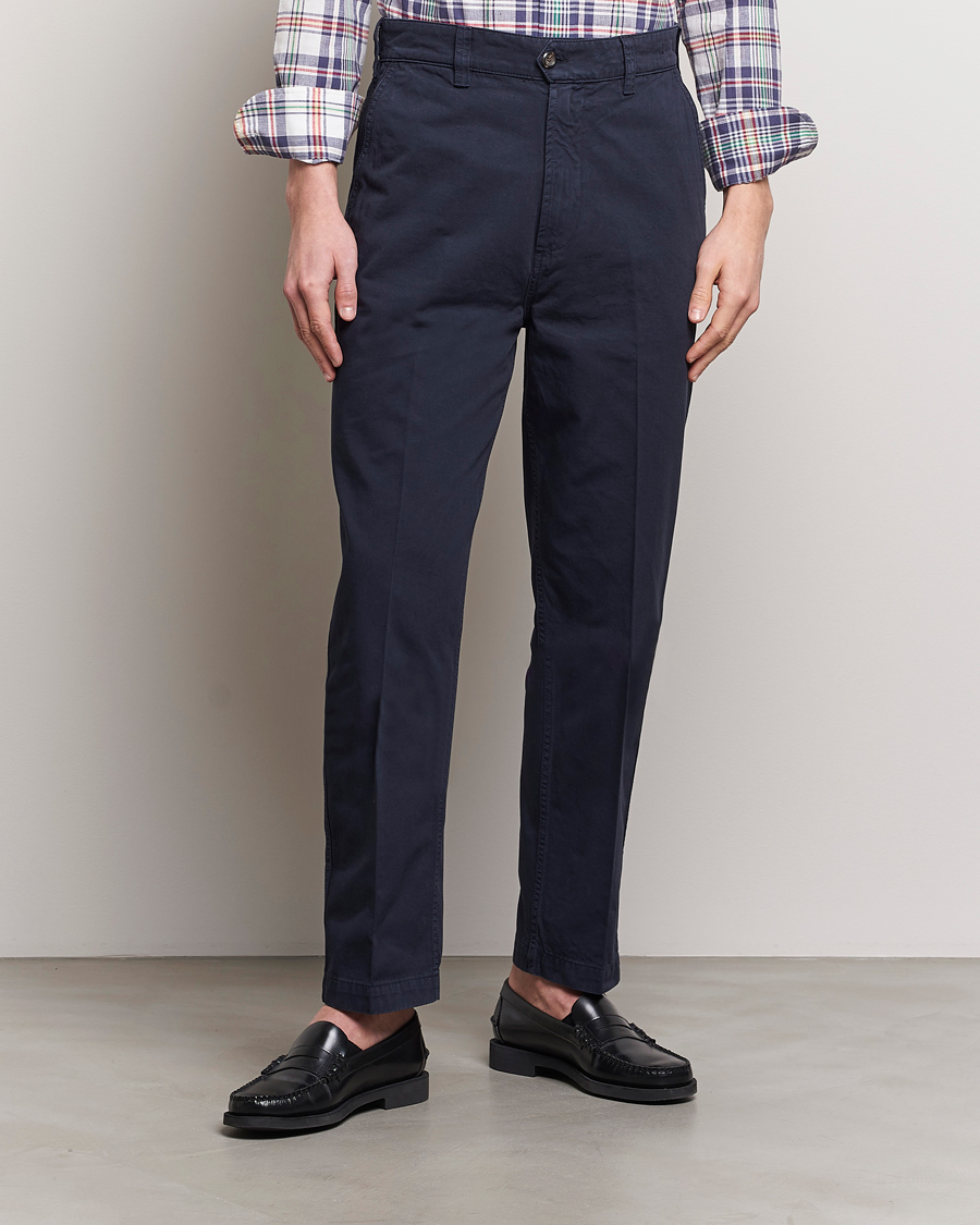 Herr | Kläder | Drake's | Cotton Flat Front Chino Navy