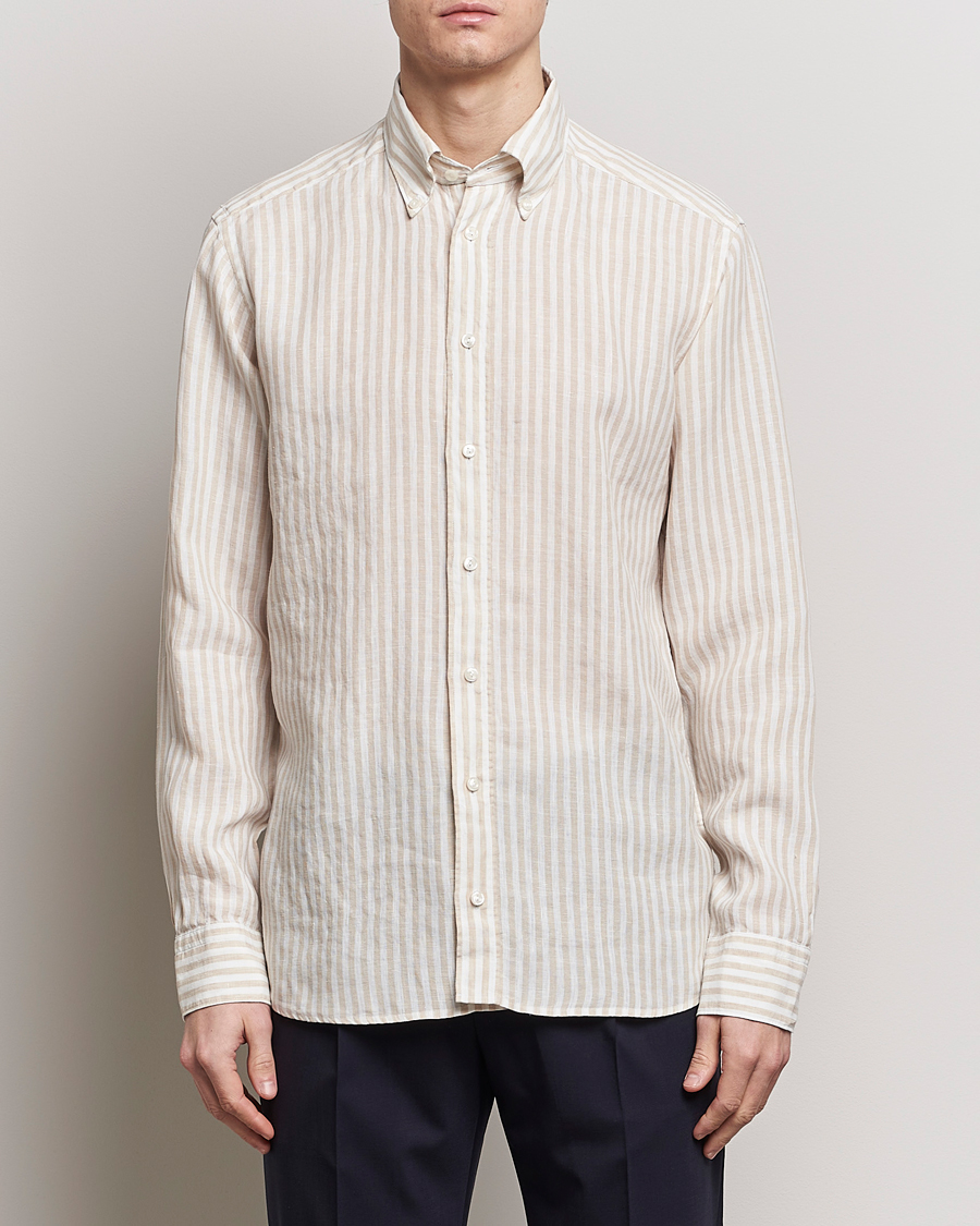 Herr | Eton | Eton | Slim Fit Striped Linen Shirt Beige/White