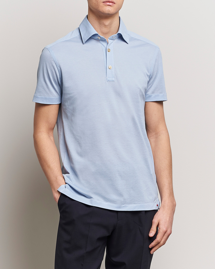 Herr | Kläder | Kiton | Short Sleeve Jersey Polo Light Blue