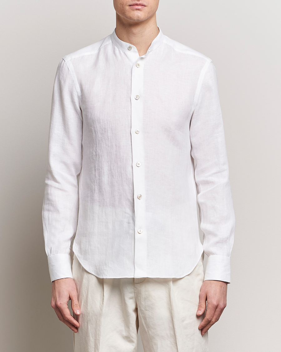 Herr | Luxury Brands | Kiton | Linen Guru Collar Shirt White