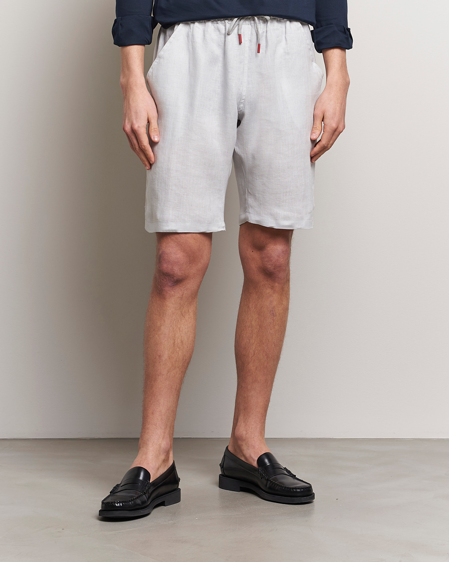 Herr | Luxury Brands | Kiton | Linen Drawstring Shorts Light Grey
