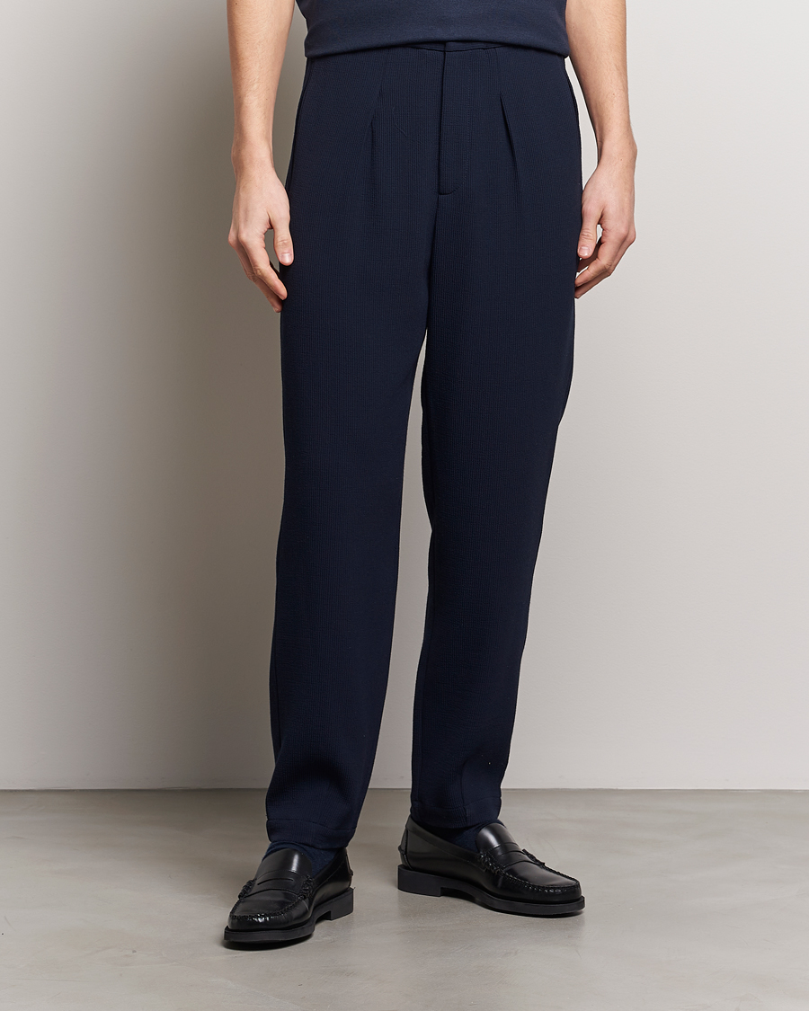 Herr | Kläder | Giorgio Armani | Pleated Rib Wool Trousers Navy