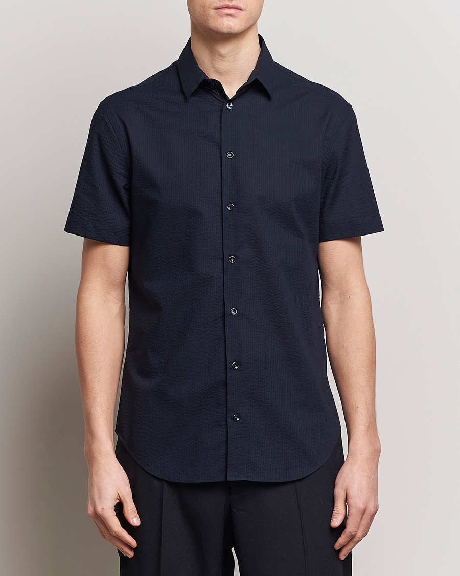 Herr | Kläder | Giorgio Armani | Short Sleeve Seersucker Shirt Navy