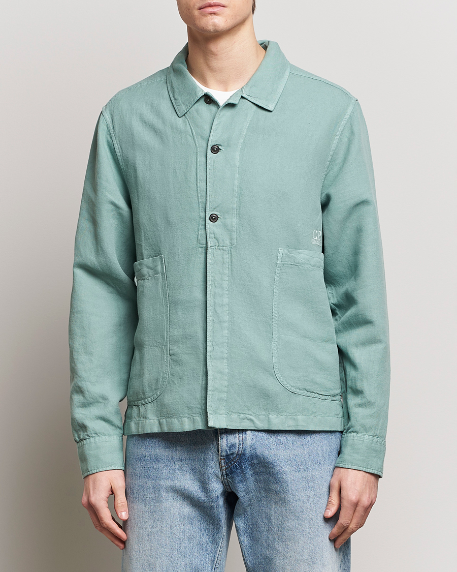 Herr | Skjortjackor | C.P. Company | Broken Linen/Cotton Overshirt Light Green