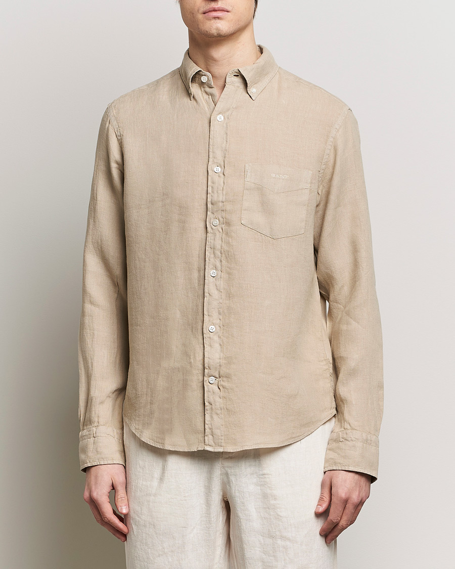 Herr | GANT | GANT | Regular Fit Garment Dyed Linen Shirt Concrete Beige