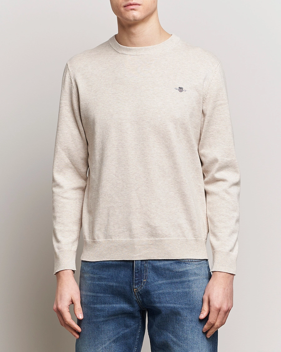 Herr | Pullover rundhals | GANT | Classic Cotton Crew Neck Light Beige Melange