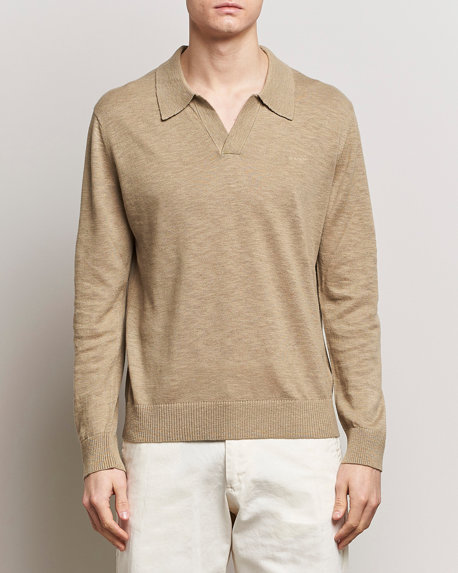 Herr | Kläder | GANT | Cotton/Linen Knitted Polo Dried Clay