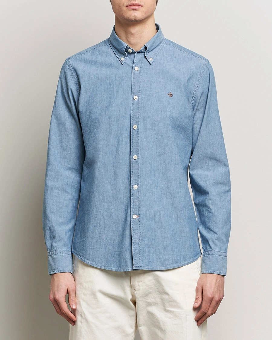 Herr |  | Morris | Slim Fit Chambray Shirt Blue