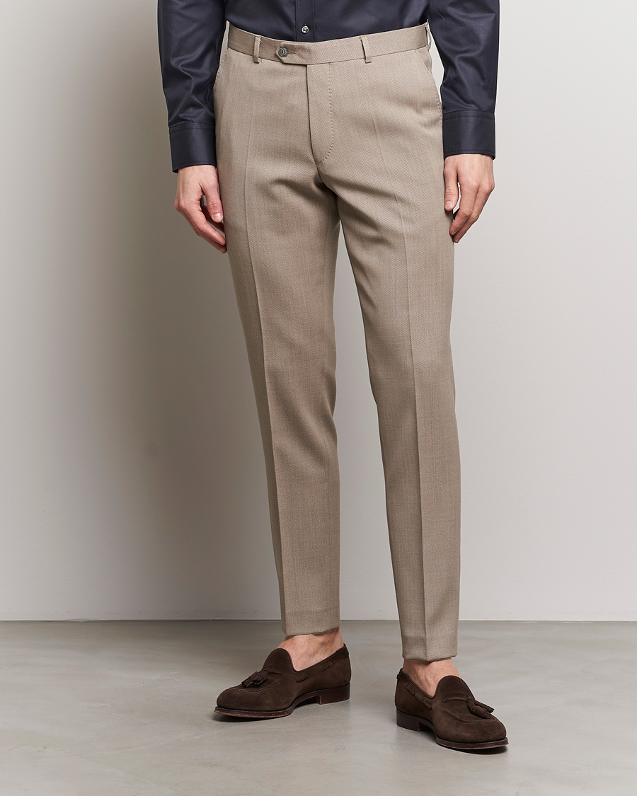 Herr | Kläder | Oscar Jacobson | Denz Structured Wool Trousers Beige