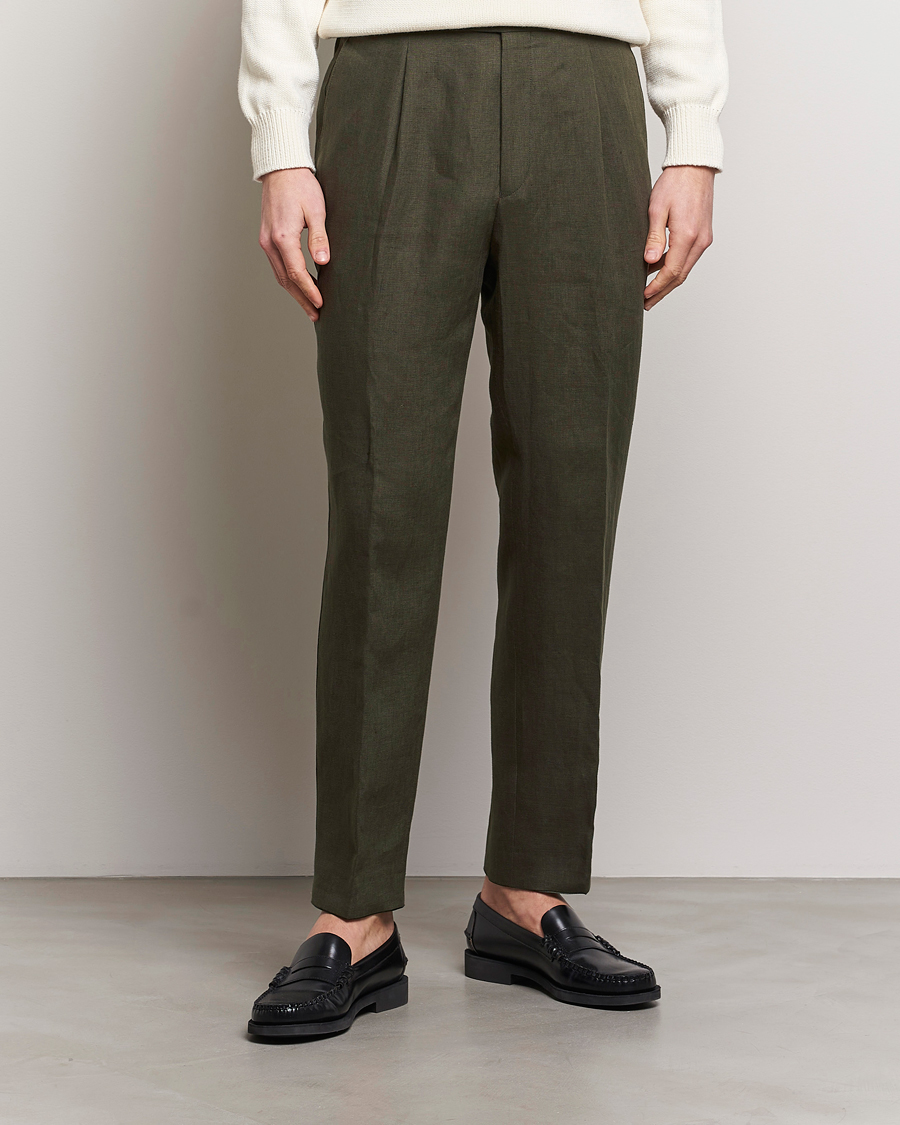 Herr | Kläder | Oscar Jacobson | Delon Linen Trousers Olive