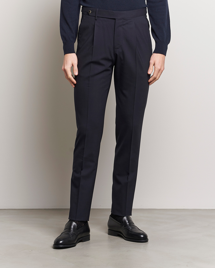 Herr | PT01 | PT01 | Gentleman Fit Wool Stretch Trousers Navy