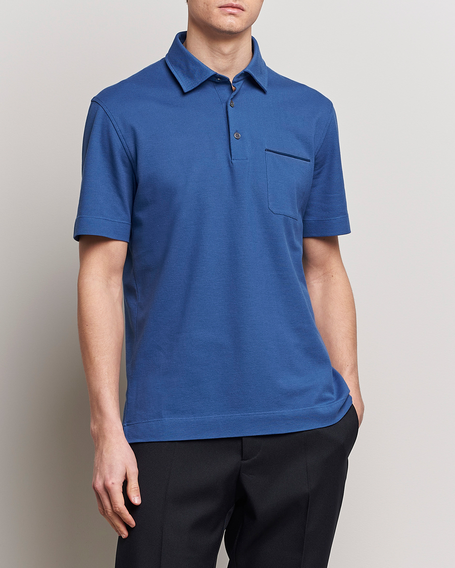 Herr | Luxury Brands | Zegna | Short Sleeve Pocket Polo Blue