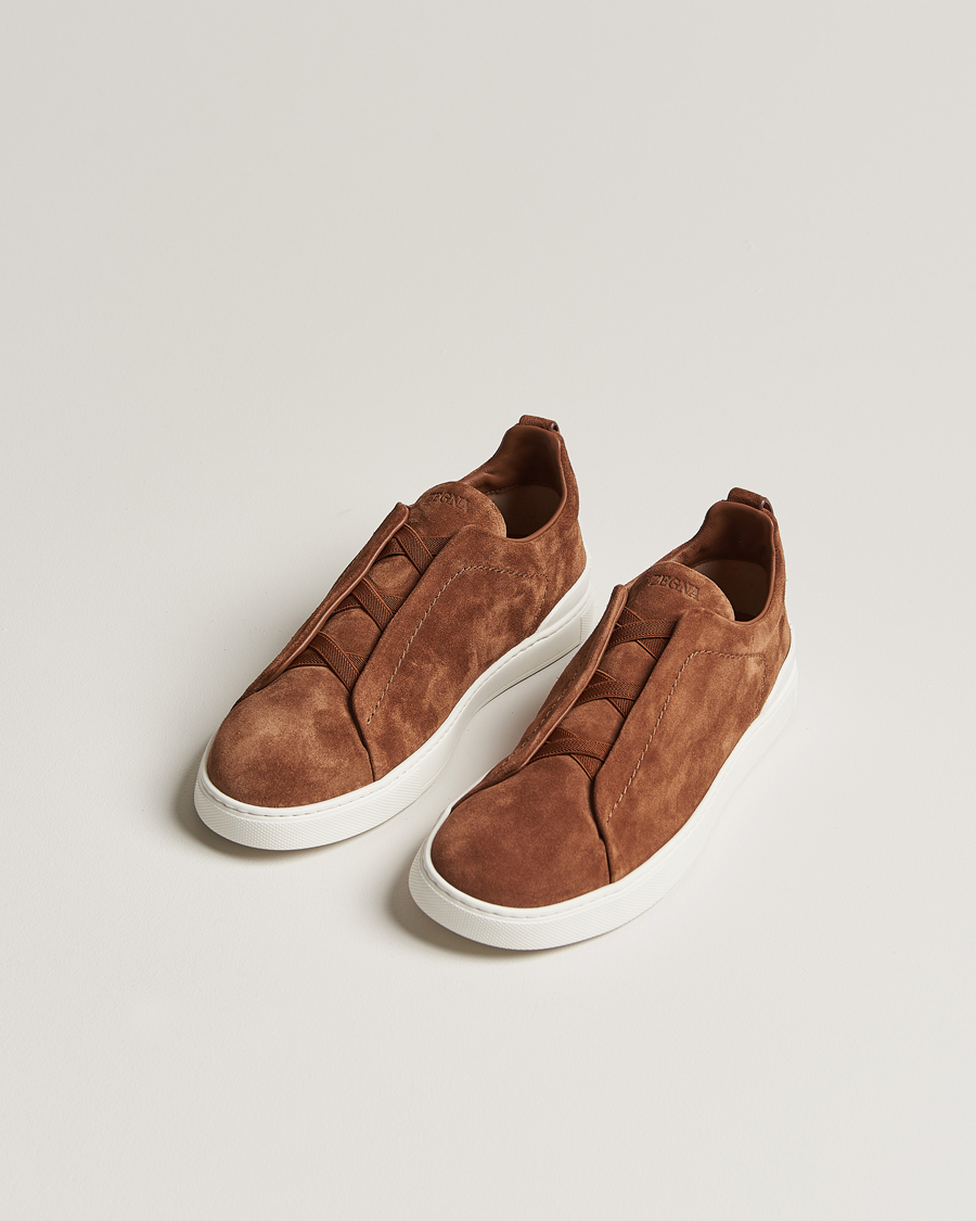 Herr |  | Zegna | Triple Stitch Sneakers Brown Suede