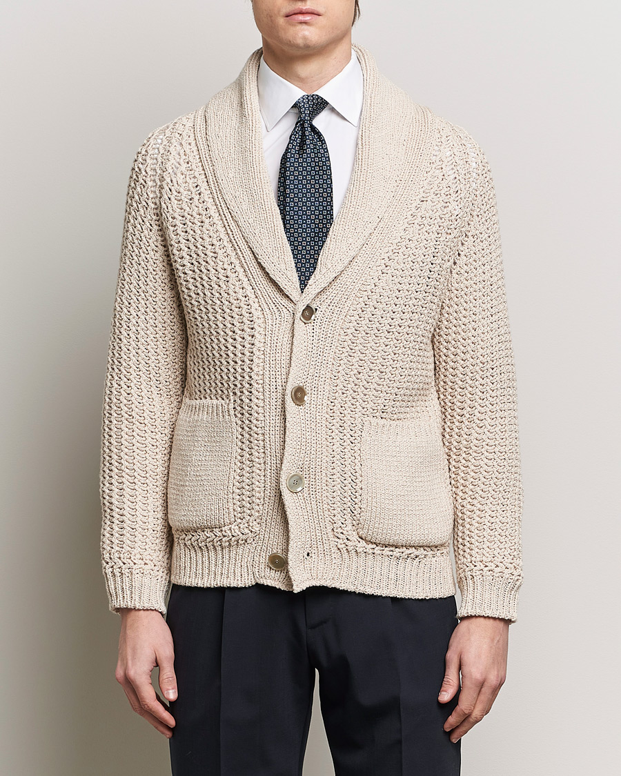 Herr | Brioni | Brioni | Cotton/Wool Shawl Cardigan Light Beige