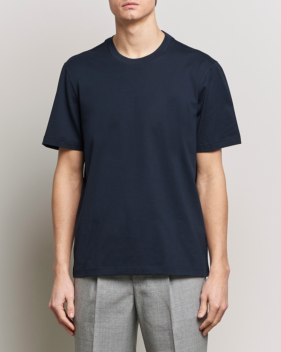 Herr | Brioni | Brioni | Short Sleeve Cotton T-Shirt Navy