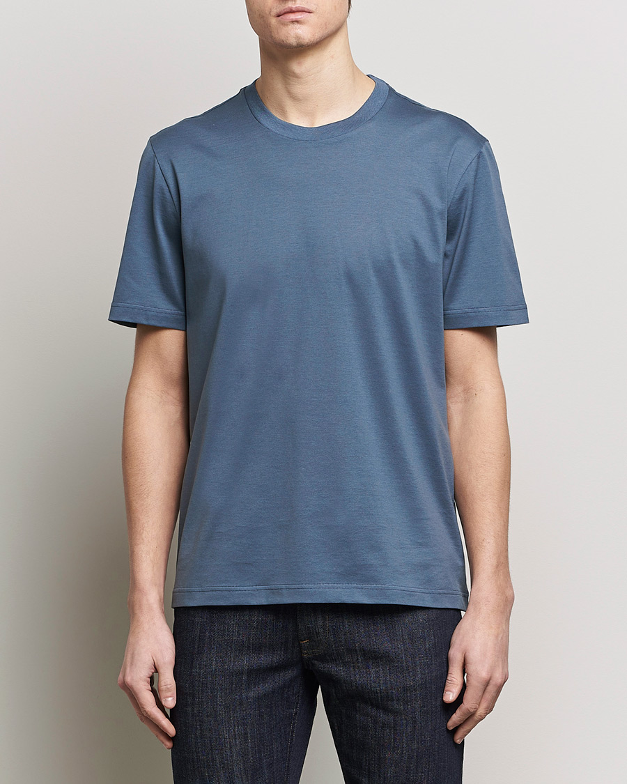 Herr | Kläder | Brioni | Short Sleeve Cotton T-Shirt Petroleum