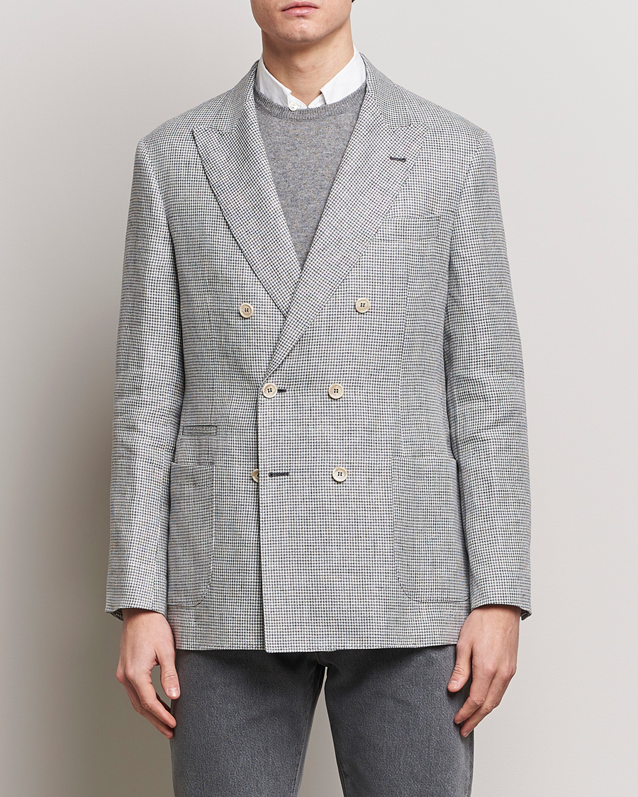 Herr | Kläder | Brunello Cucinelli | Double Breasted Houndstooth Blazer Light Grey