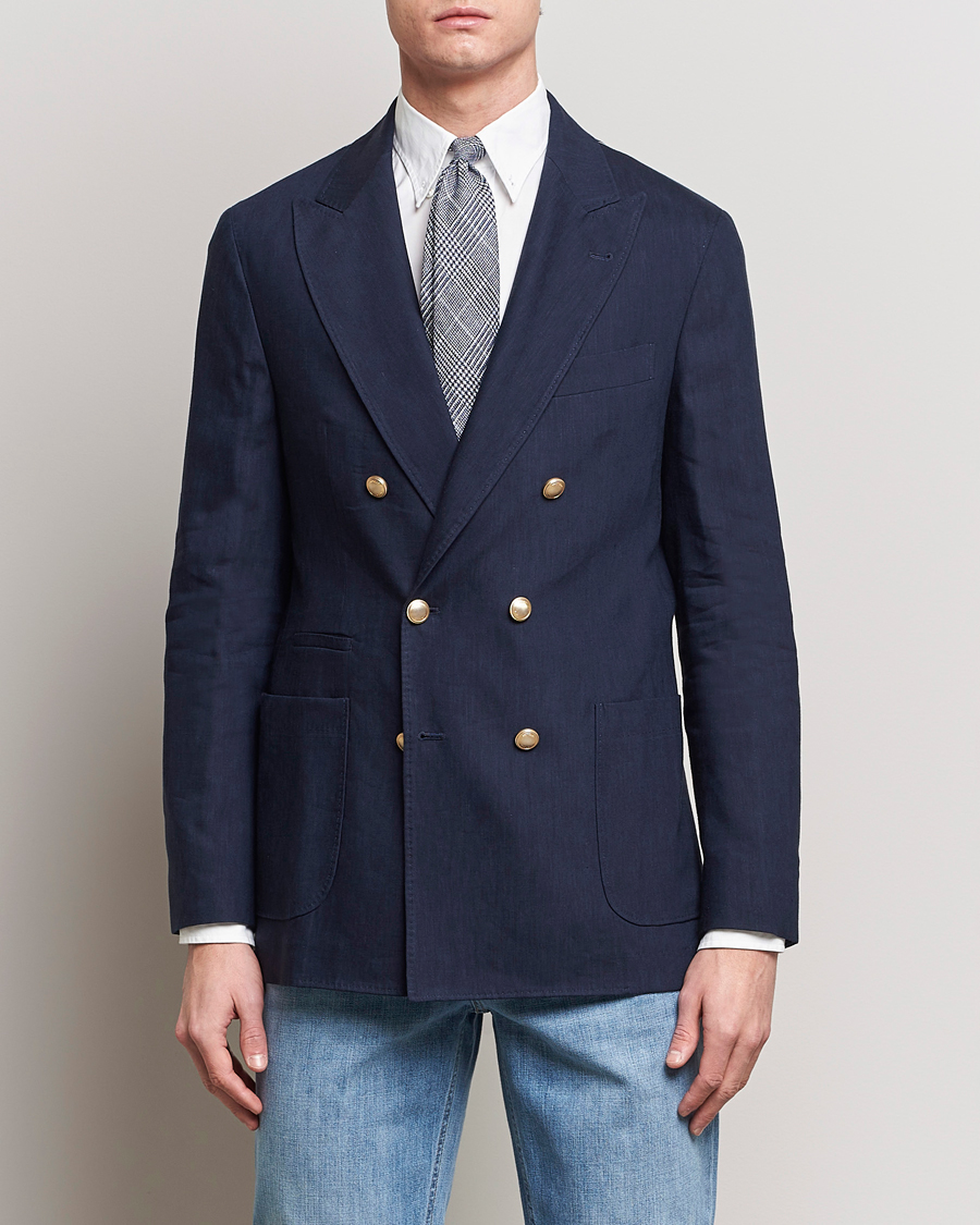 Herr | Kläder | Brunello Cucinelli | Double Breasted Wool/Linen Blazer  Navy