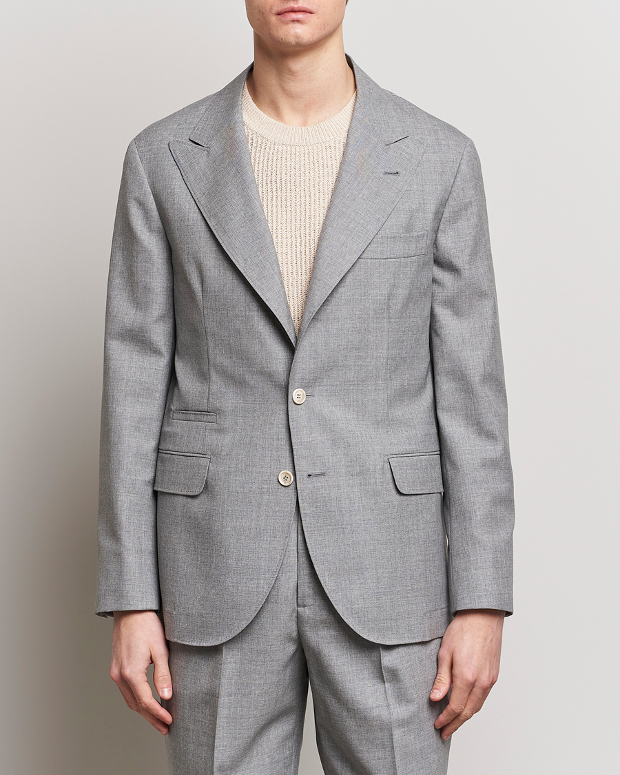 Herr | Kavajer | Brunello Cucinelli | Peak Lapel Wool Blazer Light Grey