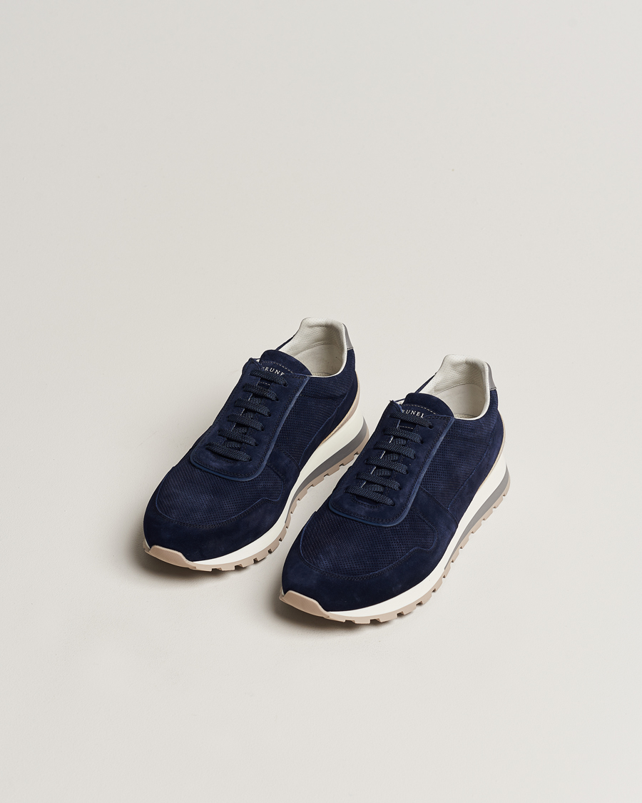 Herr | Luxury Brands | Brunello Cucinelli | Perforated Running Sneakers Navy Suede