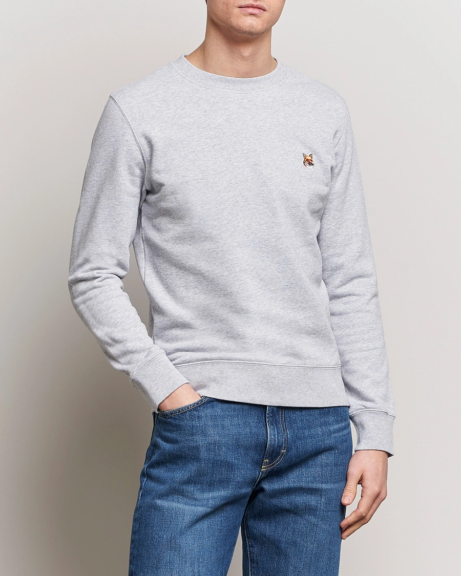 Herr | Rea kläder | Maison Kitsuné | Fox Head Sweatshirt Light Grey Melange