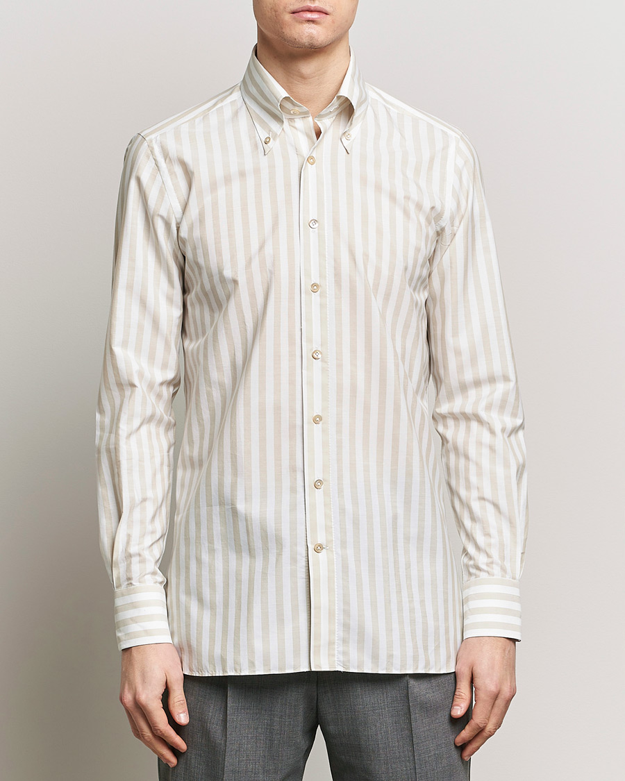 Herr | Casualskjortor | 100Hands | Striped Cotton Shirt Brown/White