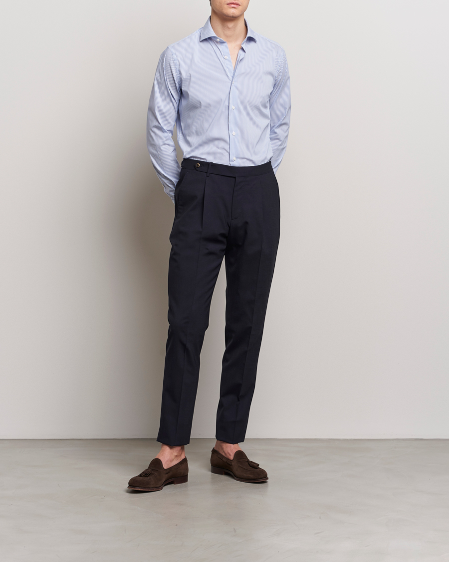 Herr | Nya varumärken | Grigio | Comfort Stretch Dress Shirt Light Blue Stripe