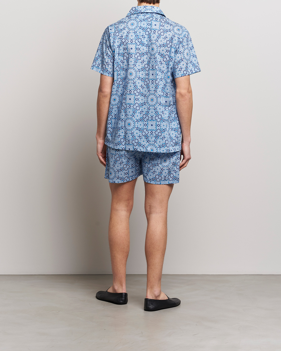 Herr | Derek Rose | Derek Rose | Shortie Printed Cotton Pyjama Set Blue