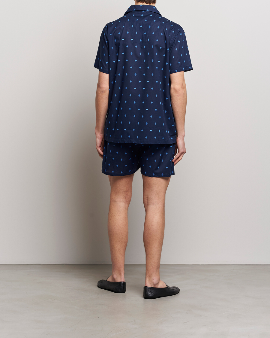 Herr | Derek Rose | Derek Rose | Shortie Printed Cotton Pyjama Set Navy